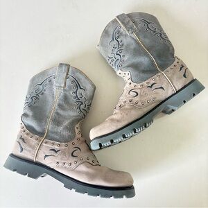 Justin Boots Suede Western Cowgirl Mid Calf Boots Square Toe Women’s Size 8.5 B